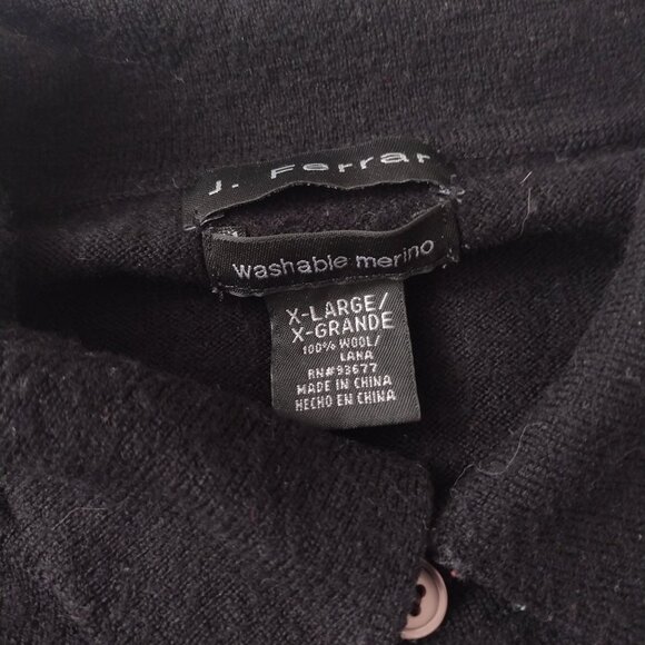 J. Ferrar Mens 100% Wool Sweater XL Vintage Black Collared Preppy Pullover - Picture 2 of 7